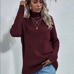 Turtleneck ribbed knit sweater